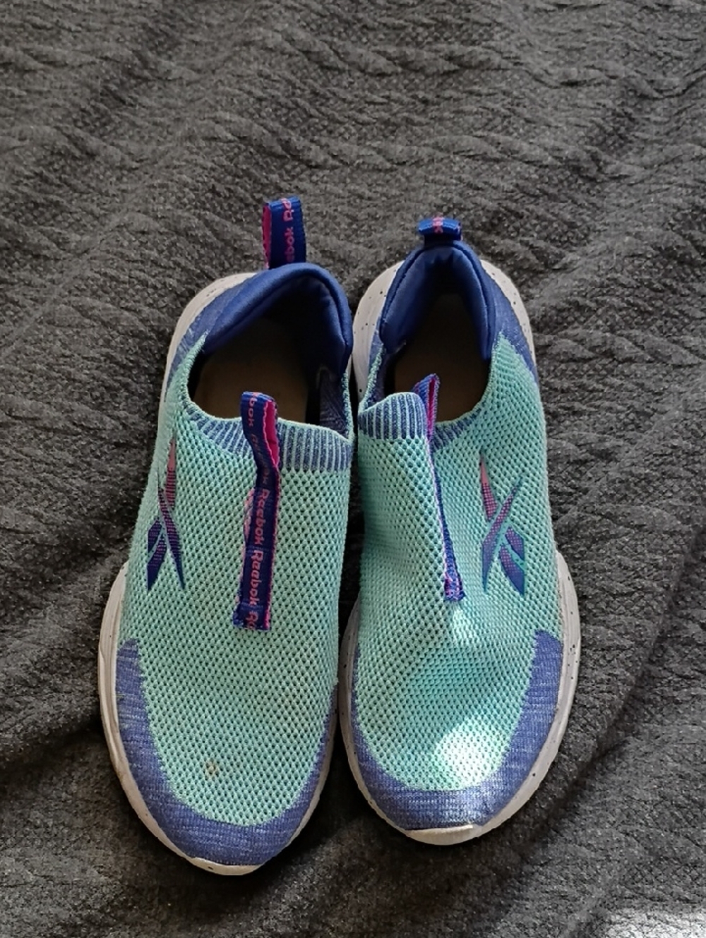 Reebok Kids Slip-On Sneakers in Aqua and Purple Accents